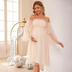 Maternity off the shoulder dress ruffle mesh dress